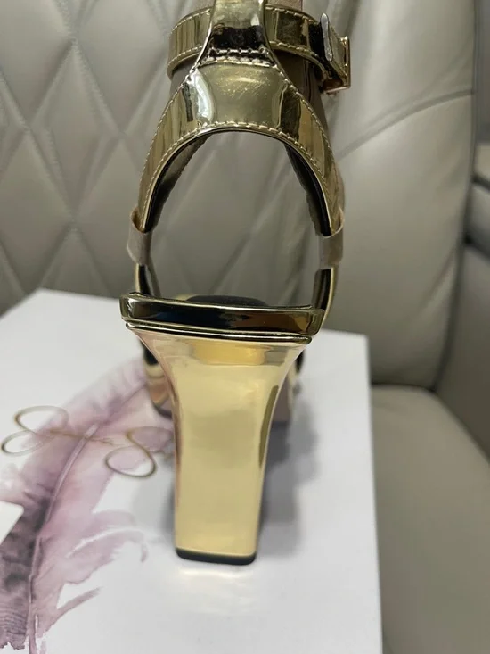 Jessica Simpson ADONIA Metallic Gold Ankle-Strap Platform Heels - Picture 9 of 10